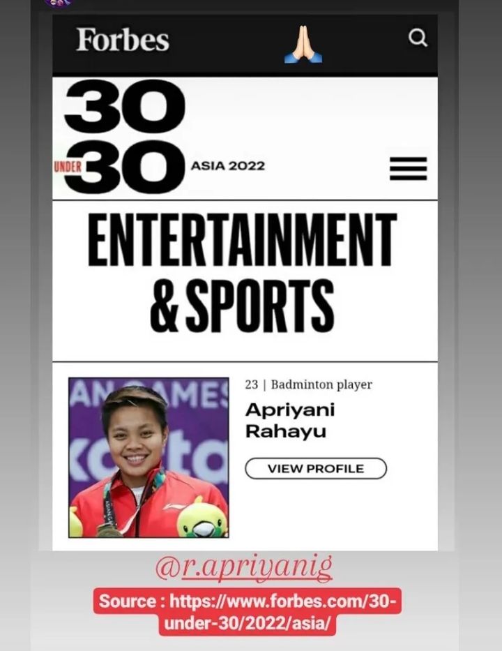 Prilly Latuconsina Masuk 'Forbes Under 30 Asia 2022' Bareng Apriyani Rahayu di Kategori Hiburan & Olahraga 