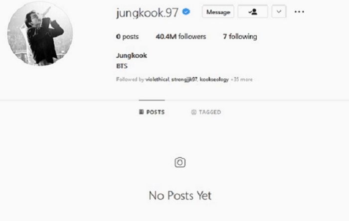 Tangkapan layar - akun Instagram Jungkook BTS @jungkook.97 tak terisi unggahan satu pun yang membuat ARMY lantas heboh.
