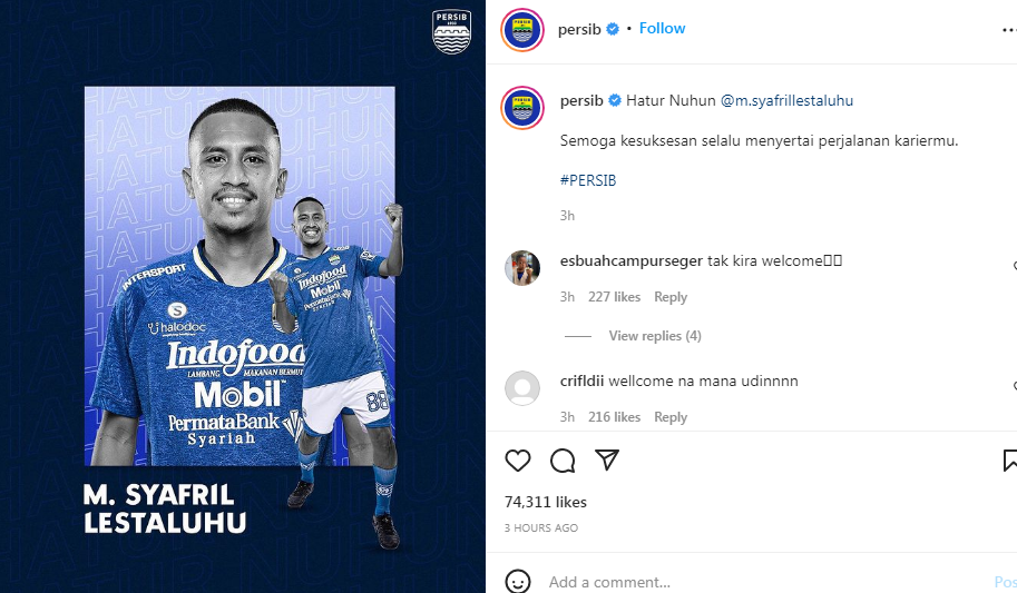 Muhamad Syafril Lestaluhu menjadi pemain ke-13 yang meninggalkan Persib Bandung