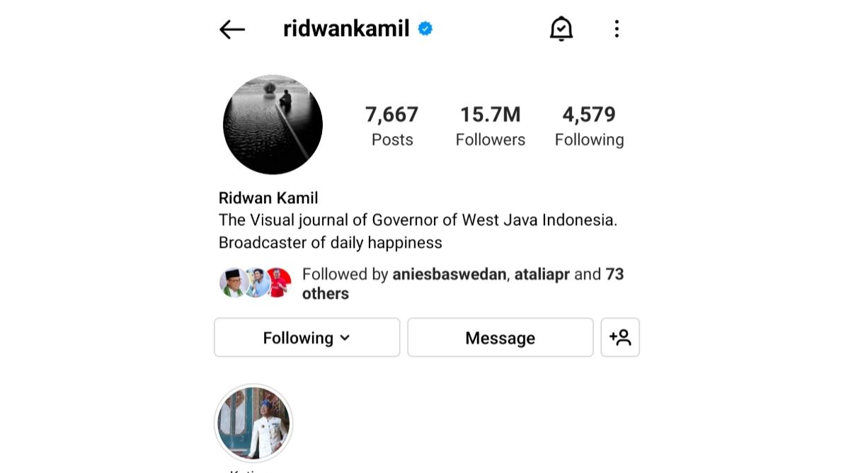 Foto profil Instagram Ridwan Kamil saat ini.