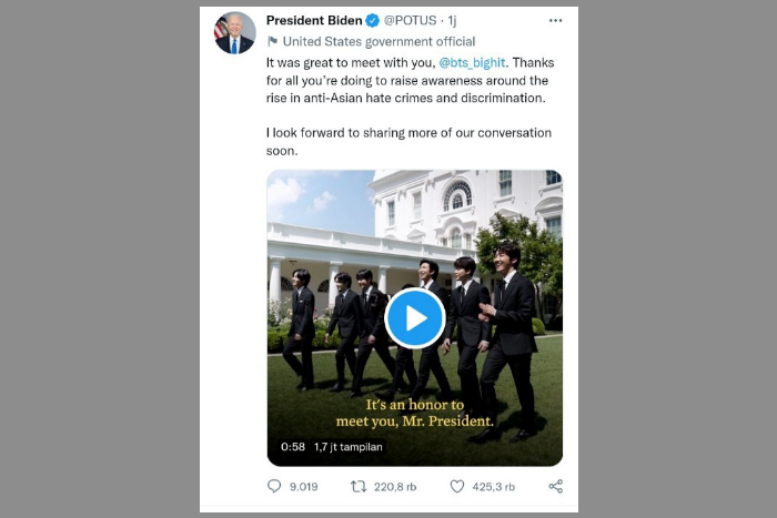 Cuitan Presiden Amerika Serikat, Joe Biden dalam Twitternya 