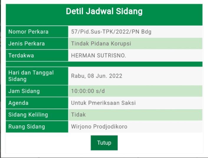 Herman Sutrisno, eks Walikota Banjar kembali disidangkan pada Rabu 8 Juni 2022