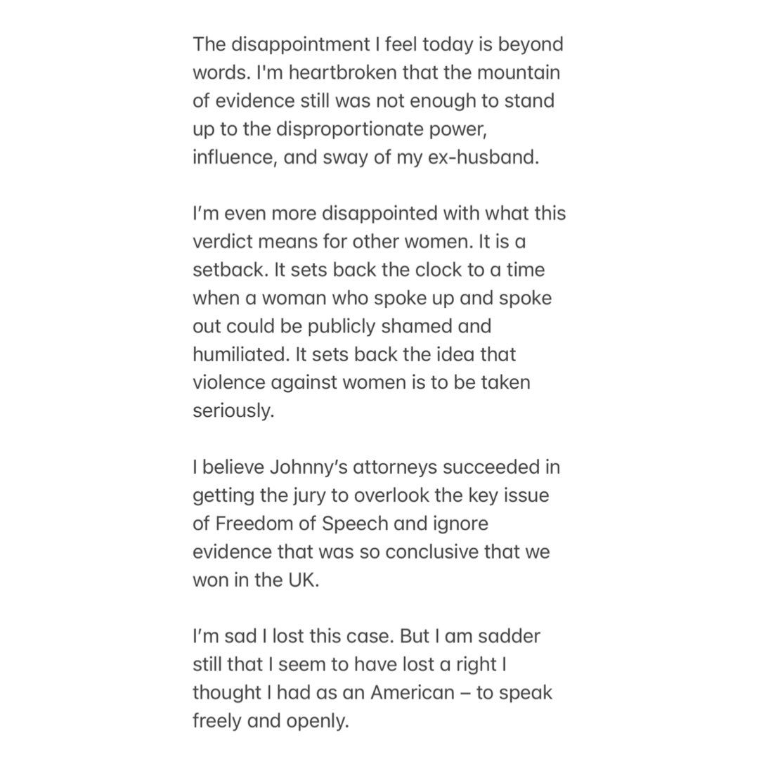 Pernyataan Amber Heard atas pengadilanya dengan Johnny Depp
