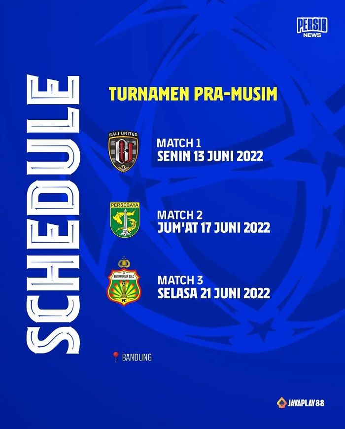 Jadwal Persib Bandung untuk Turnamen Pramusim 2022 Grup C bersama Persebaya Surabaya, Bali United, dan Bhayangkara FC telah rilis. Yuk simak!