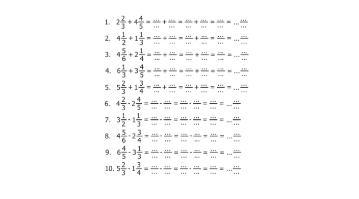 Kunci Jawaban Matematika Kelas 5 SD MI Halaman 10: Penjumlahan dan Pengurangan Dua Pecahan Campuran