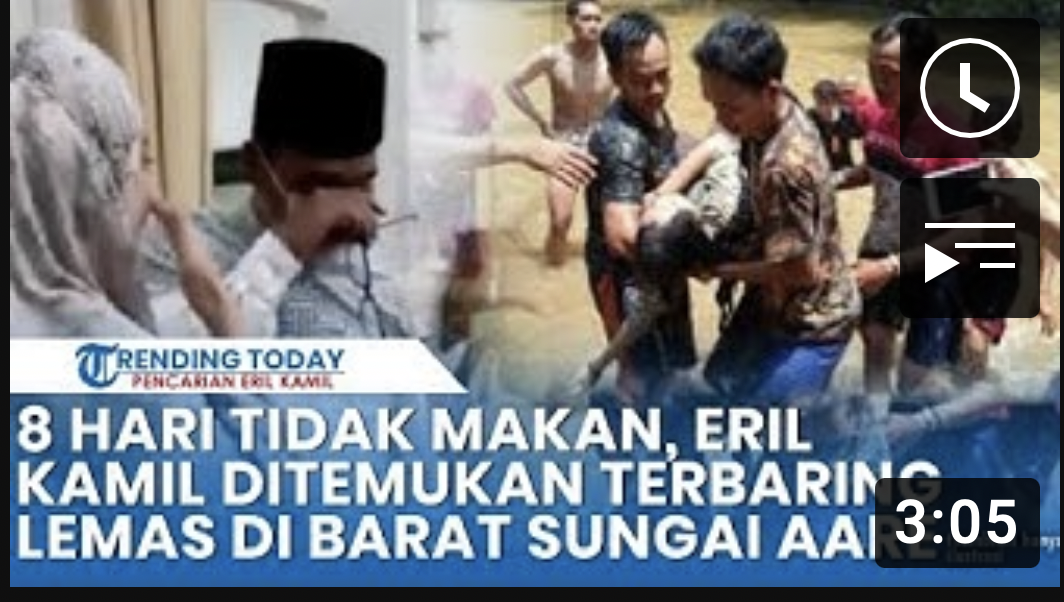 Thumbnail video yang mengatakan Eril anak Ridwan Kamil ditemukan terbaring lemas di barat Sungai Aare