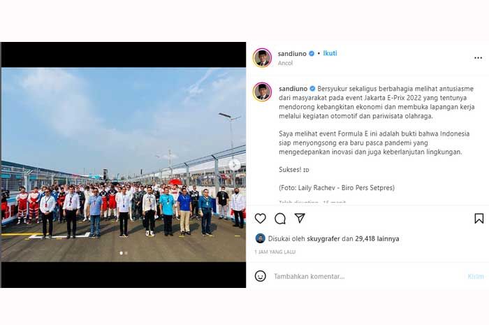 Sandiaga Uno saat menghadiri ajang balap Formula E di Jakarta.