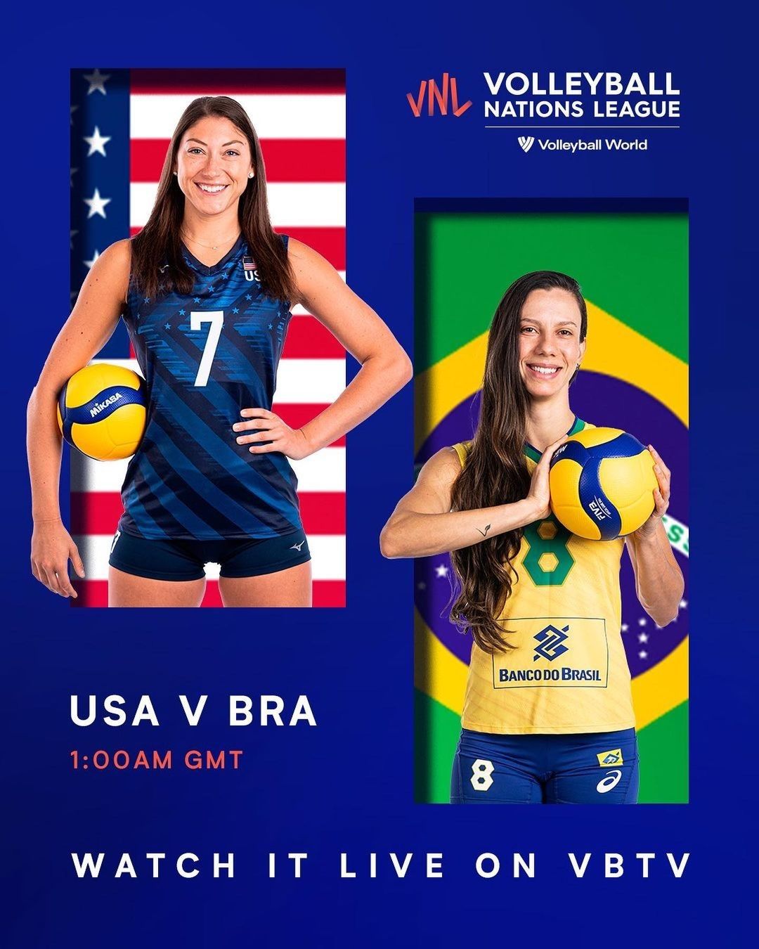 Jadwal pertandingan Women Volleyball Nations league 2022, duel sengit Brazil vs Amerika Serikat tersaji.