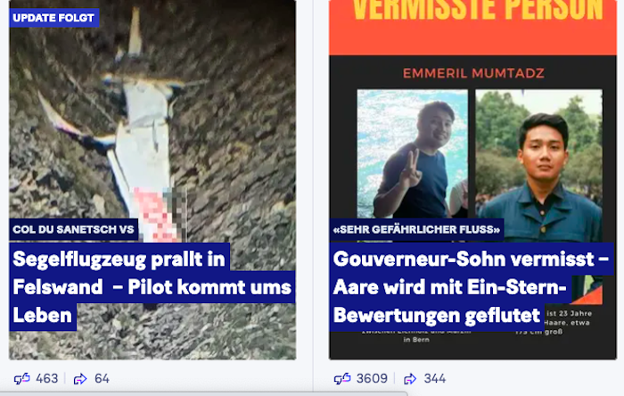 Tangkapan layar berita Eril di salah satu media Swiss