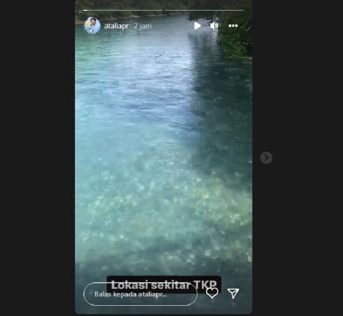 Unggahan Instagram Story milik istri Ridwan Kamil Atalia Praratya yang merekam lokasi TKP Eril terseret Sungai Aare