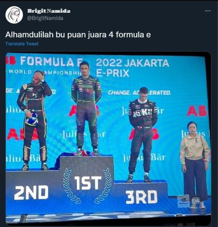 Viral Meme Puan Maharani Berdiri di Podium Formula E Jakarta 2022, Sukses Jadi Juara Baru