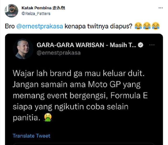 Profile Ernest Prakasa, Komika yang Trending di Twitter Gegara Komentari Ajang Formula E