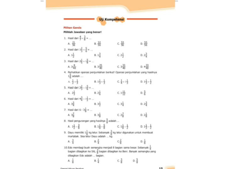 Kunci Jawaban Matematika Kelas 5 SD MI Halaman 15: Uji Kompetensi