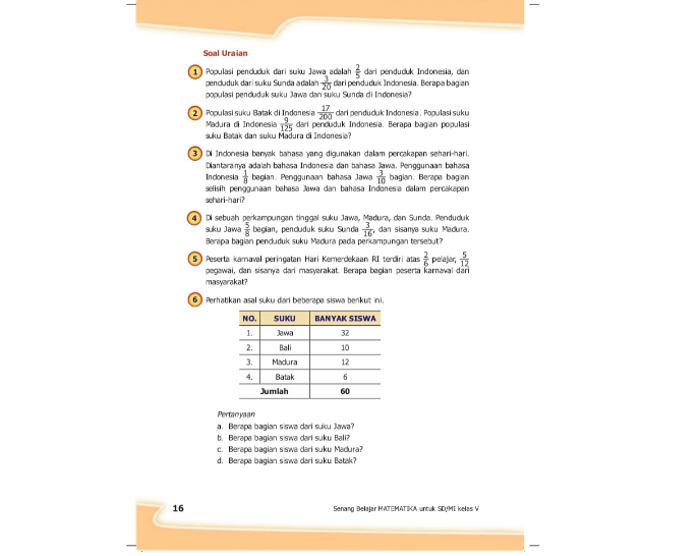 Kunci Jawaban Matematika Kelas 5 SD MI Halaman 16, Soal Uraian pada Uji Kompetensi