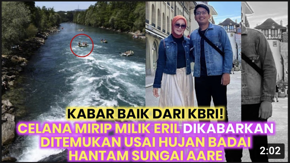 Thumbnail video yang mengatakan celana Eril anak Ridwan Kamil telah ditemukan