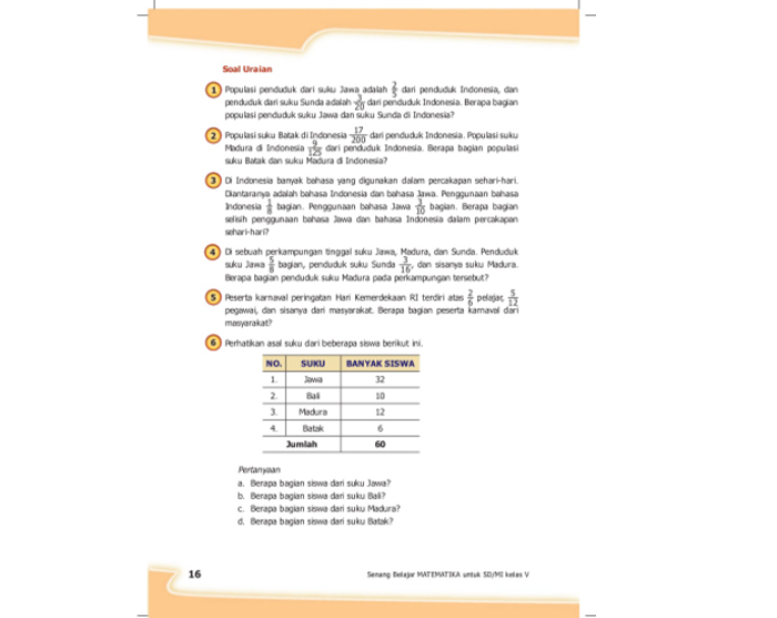 Kunci Jawaban Matematika Kelas 5 SD MI Halaman 16, Buku Senang Belajar Matematika: Soal Uraian