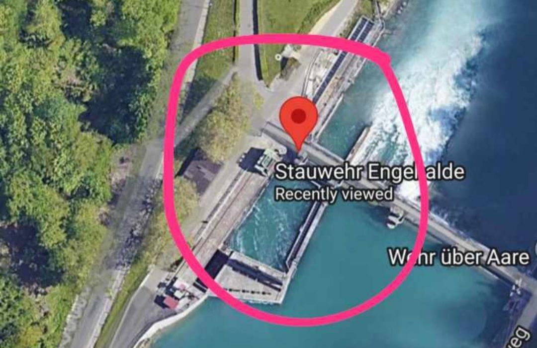 Tangkapan layar dari Google Image lokasi ditemukanya Eril putra Ridwan Kamil di salah satu cekungan Bendungan Engehalde, Bern, Swiss