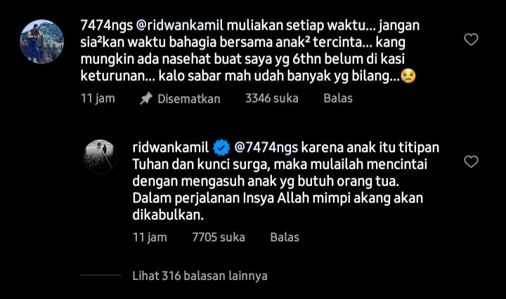 Salah satu komentar Warganet disoroti Ridwan Kamil