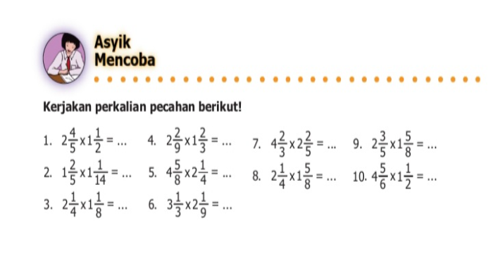Kunci Jawaban Matematika Kelas 5 SD MI Halaman 21: Mengerjakan Perkalian Pecahan Campuran dengan Pecahan Campuran