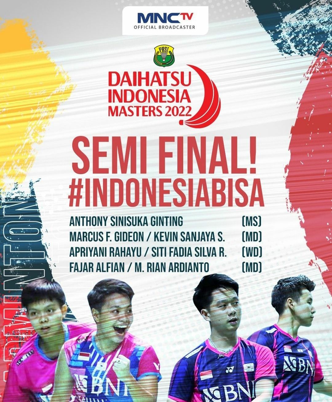 Jadwal Semifinal Indonesia Masters 2022 Sabtu 1 Juni 2022, Siaran Langsung di iNews dan MNC TV