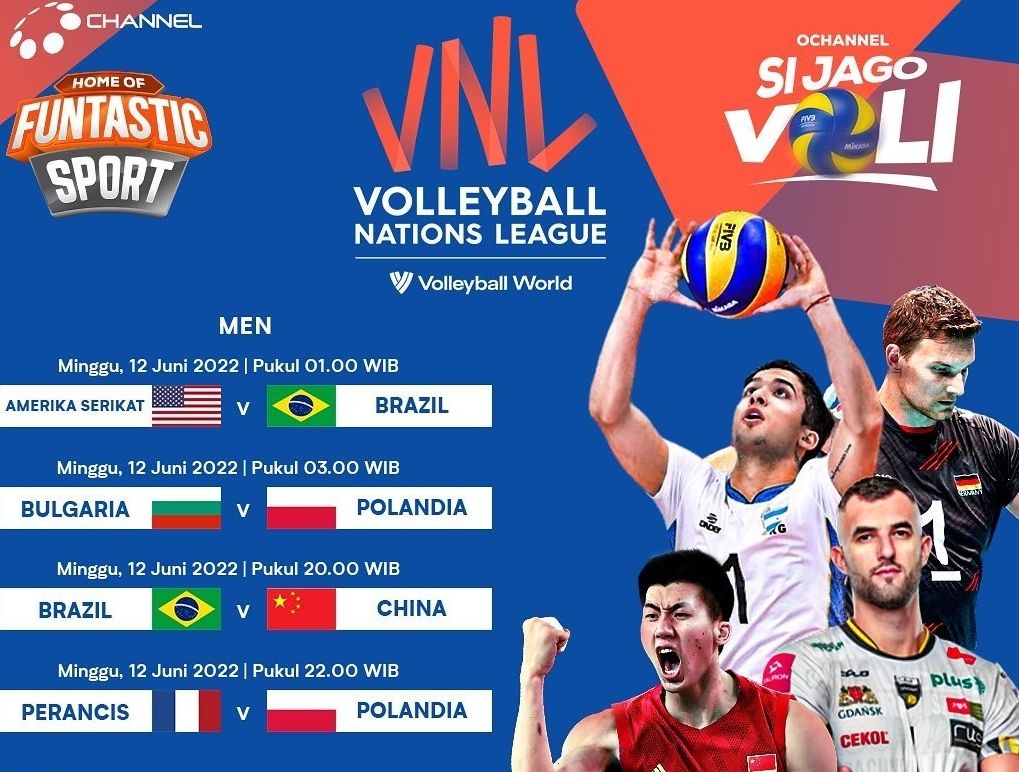 Jadwal VNL di O Channel Hari ini, Minggu 12 Juni 2022 Ada Laga Brasil vs China, Lengkap Link Live Streaming