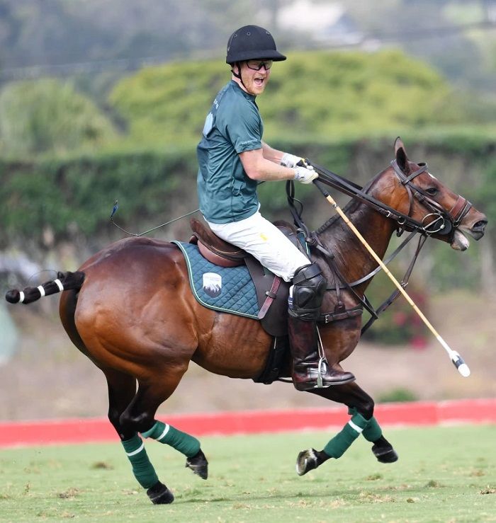 Pangeran Harry melanjutkan kembali permainan polo setelah mengganti kudanya.