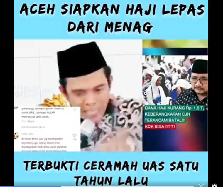 Tangkapan Layar Video Facebook yang Menyatakan Aceh Siapakan Haji Lepas dari Kemenag