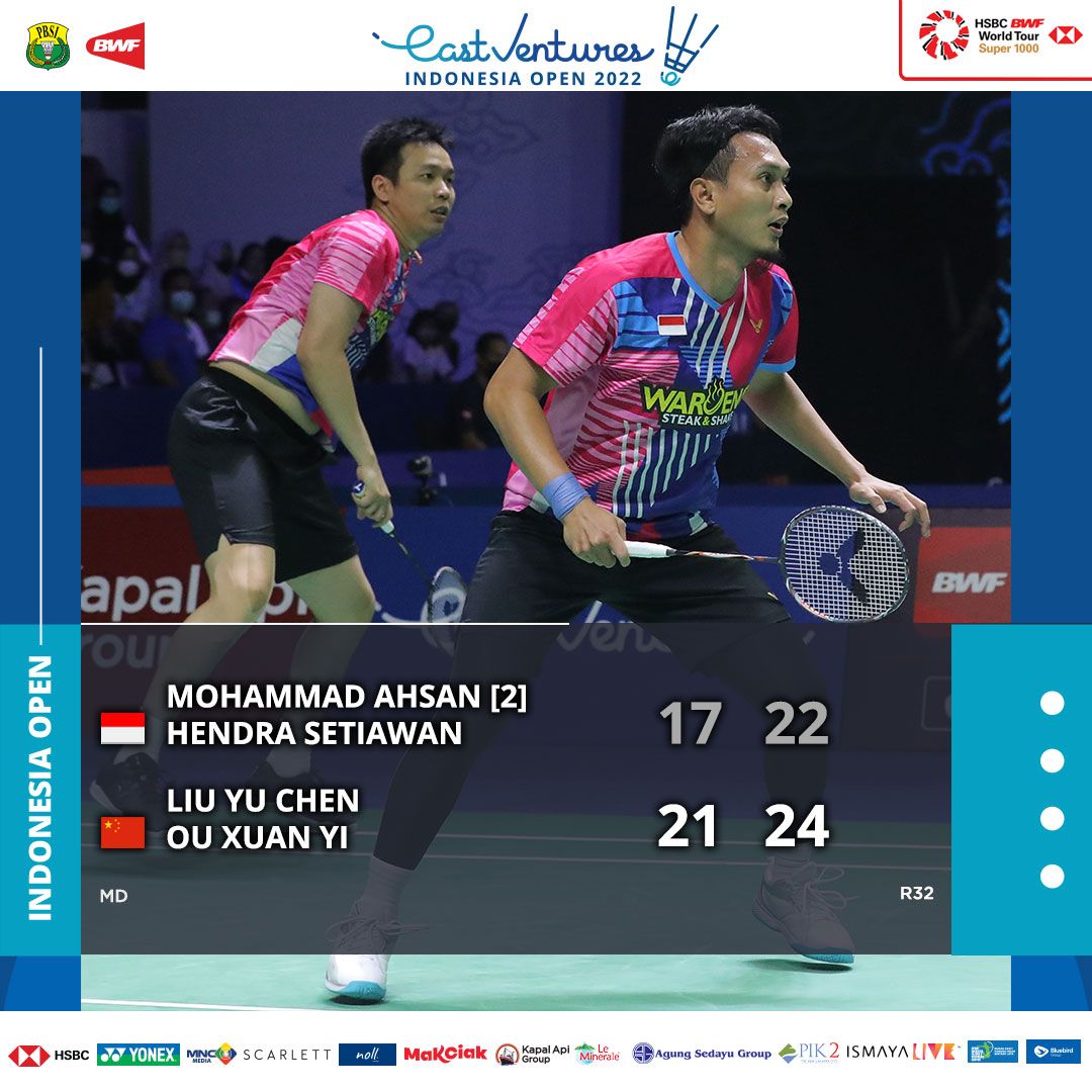 Hasil Indonesia Open 2022 Babak 32 Besar: Langkah Hendra/Ahsan Terhenti Usai Kalah dari Wakil China