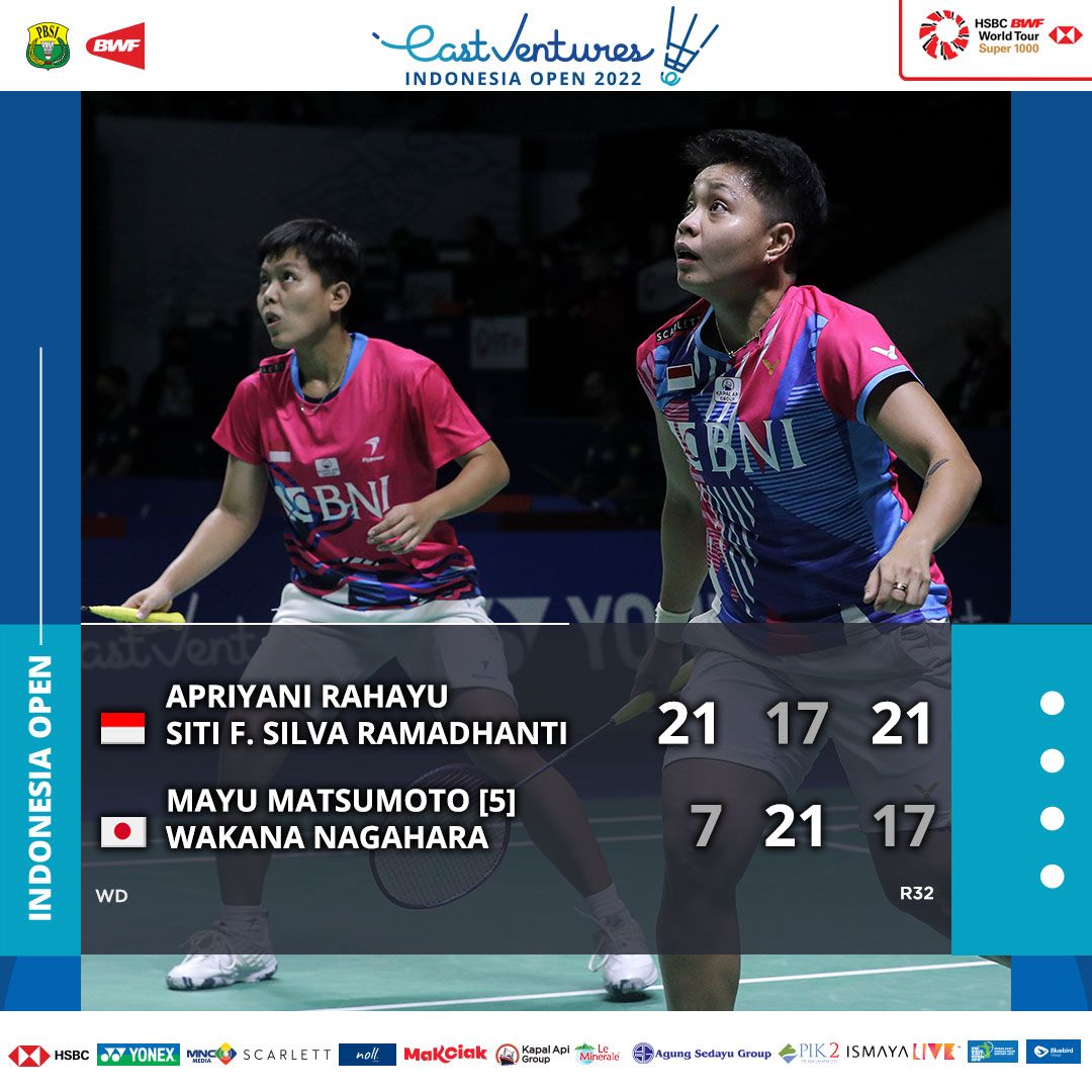 Hasil Indonesia Open 2022 Babak 32 Besar: Apriyani/Fadia Masuk 16 Besar Usai Tumbangkan Peringkat 5 Dunia 