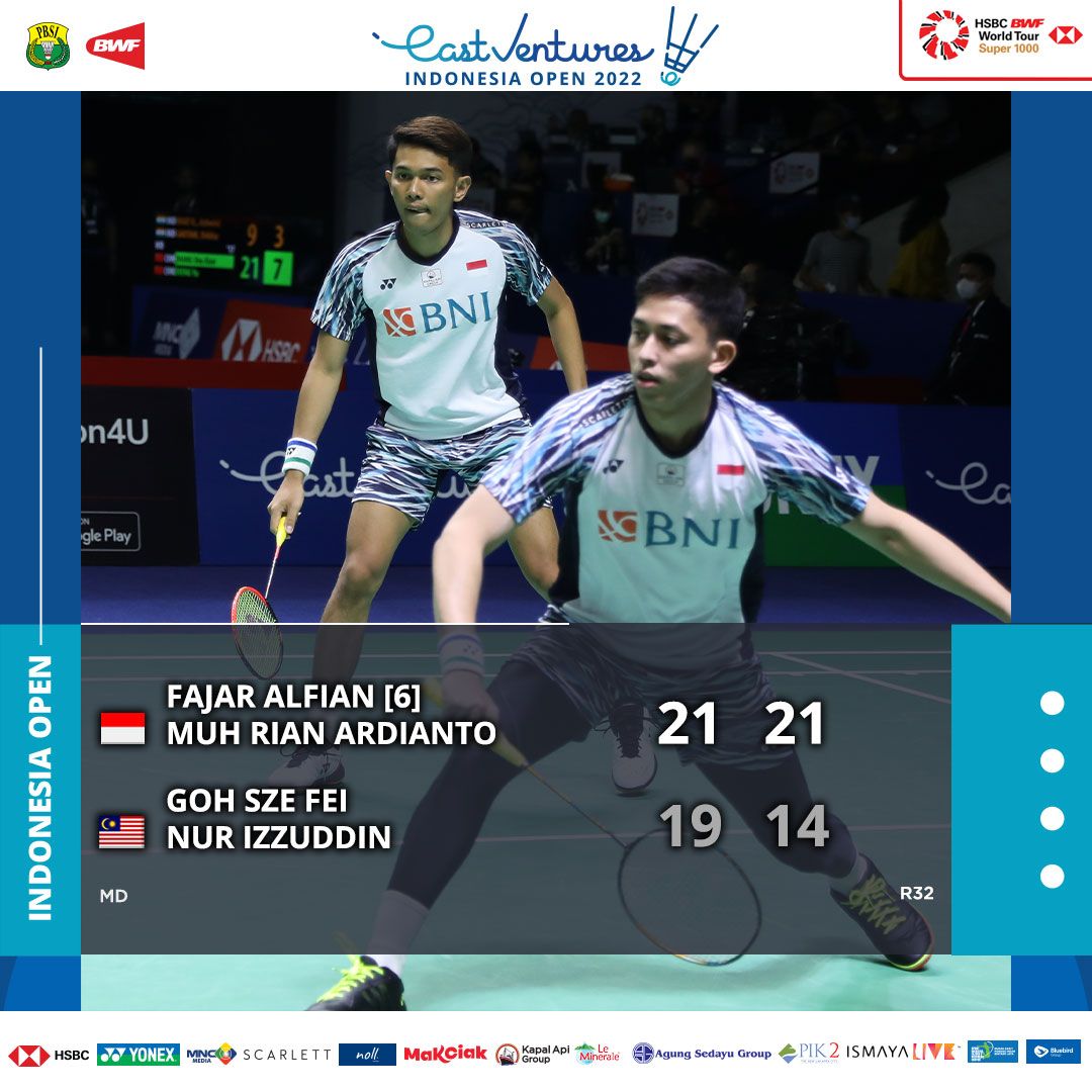 Hasil Indonesia Open 2022 Babak 32 Besar: Fajar/Rian Melaju Babak 16 Besar Usai Tekuk Wakil Malaysia