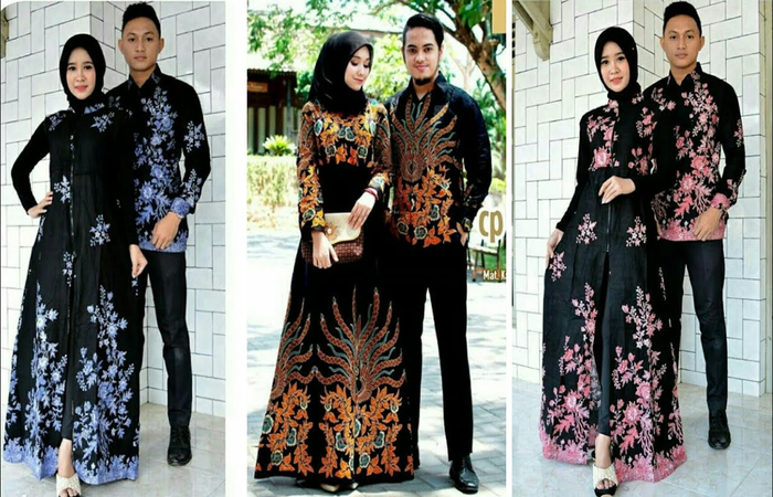 Gamis couple batik kombinasi polos