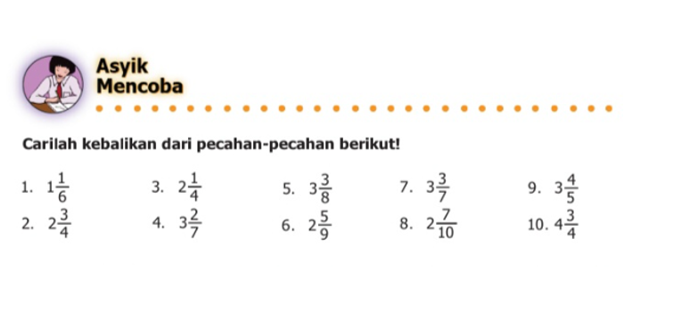 Kunci Jawaban Matematika Kelas 5 SD MI Halaman 27: Carilah Kebalikan dari Pecahan-pecahan Berikut!