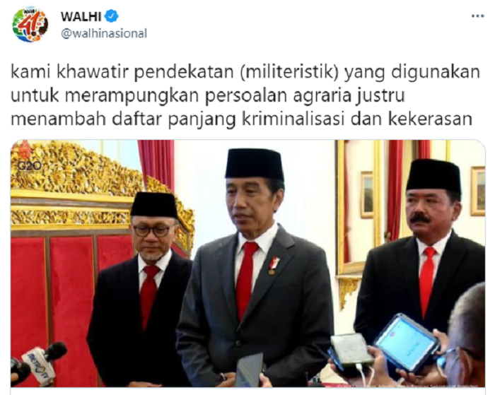 WALHI merasa khawatir dengn pendekatan militeristik yang diterapkan Bapak Jokowi