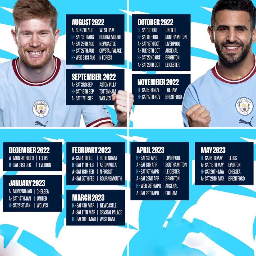 Jadwal Lengkap Pertandingan Manchester City Di Premier League Inggris ...