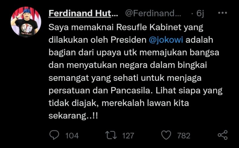 Tweet Ferdinand Hutahaean