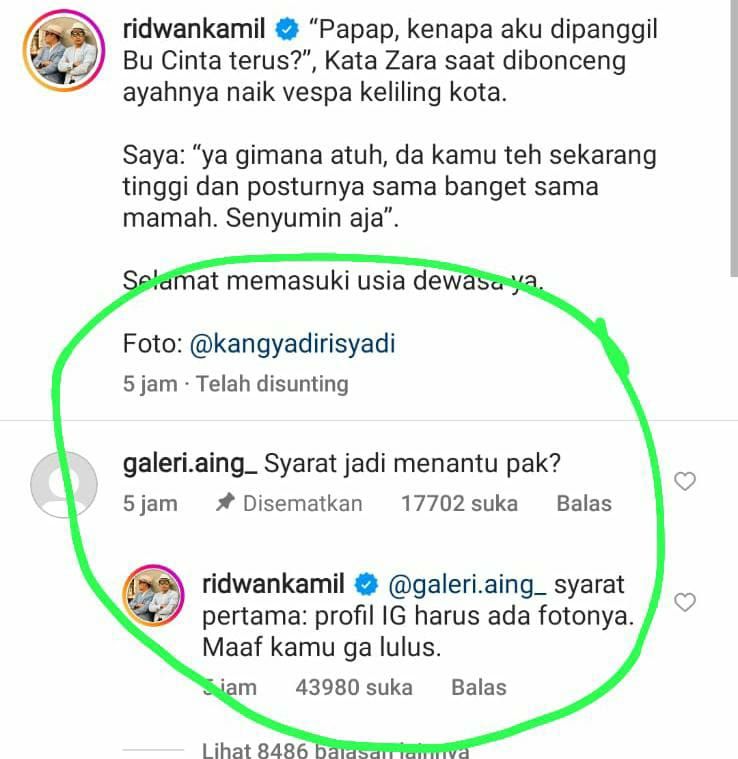ZARA Selamat Memasuki Usia Dewasa, Ini Jawaban Ridwan Kamil Saat Ditanya Syarat Jadi Menantunya! DALEMMM!!
