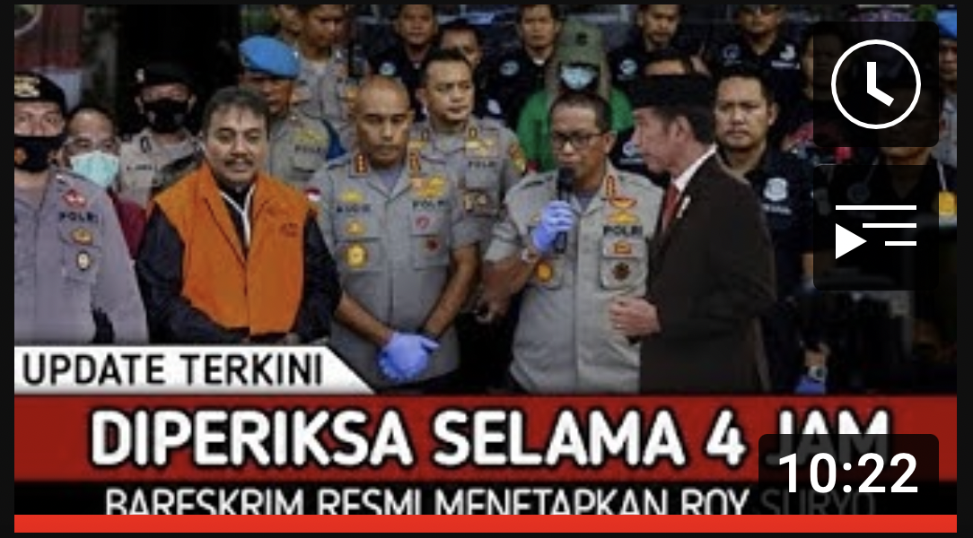 Thumbnail video yang mengatakan Roy Suryo resmi ditahan Bareskrim Polri