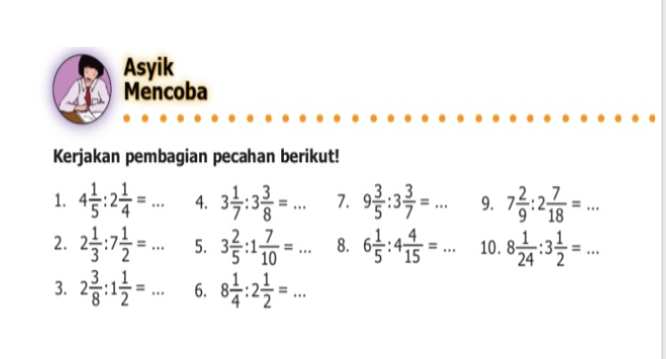 Kunci Jawaban Matematika Kelas 5 SD MI Halaman 30: Mengerjakan Pembagian Pecahan dengan Pecahan Campuran
