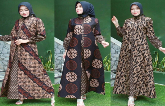 Model gamis batik modern kombinasi