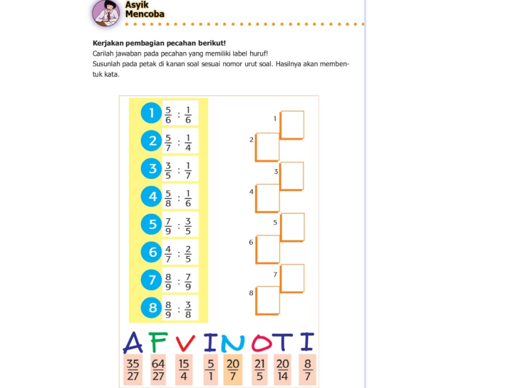 Kunci Jawaban Matematika Kelas 5 SD MI Halaman 32: Carilah Jawaban pada Pecahan yang Memiliki Label Huruf!