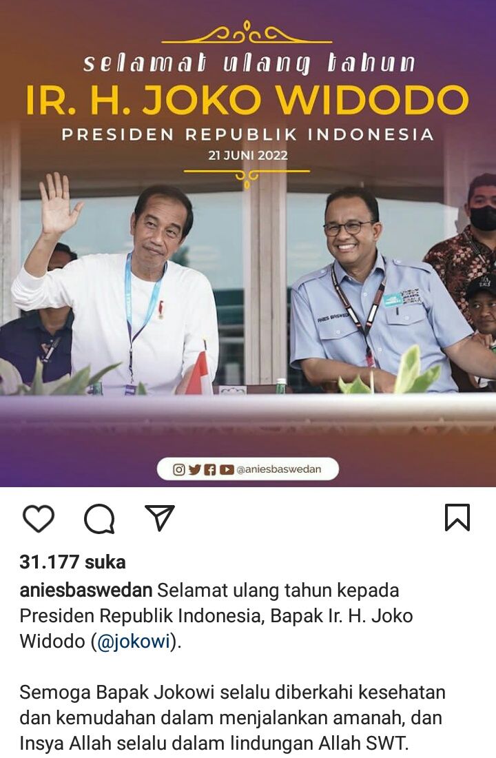 Monen Anies Baswedan ucapkan selamat ulang tahun kepada Presiden Republik Indonesia Joko Widodo