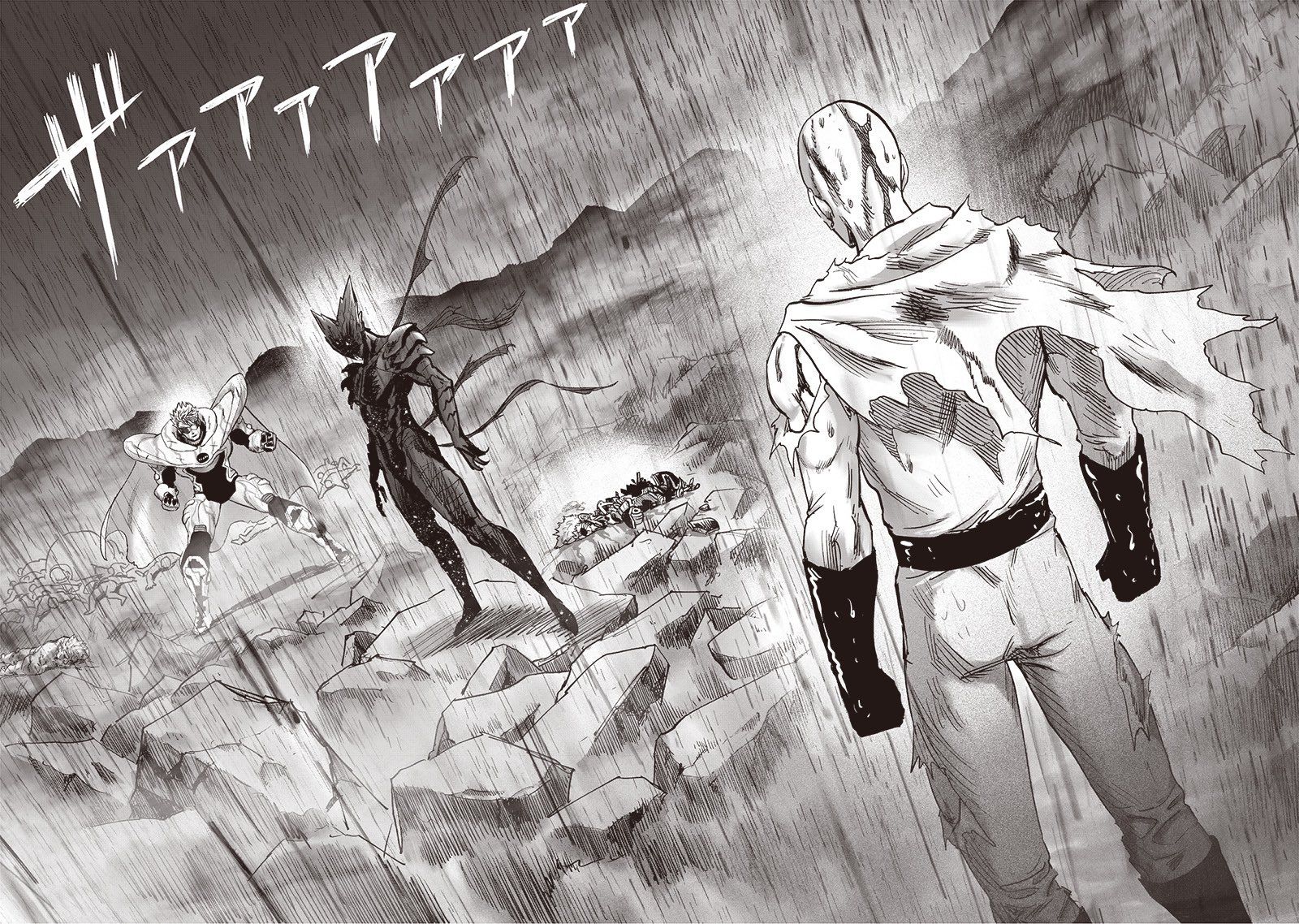 Gambar 9: Pertarungan Saitama dan Garou berlanjut kembali.