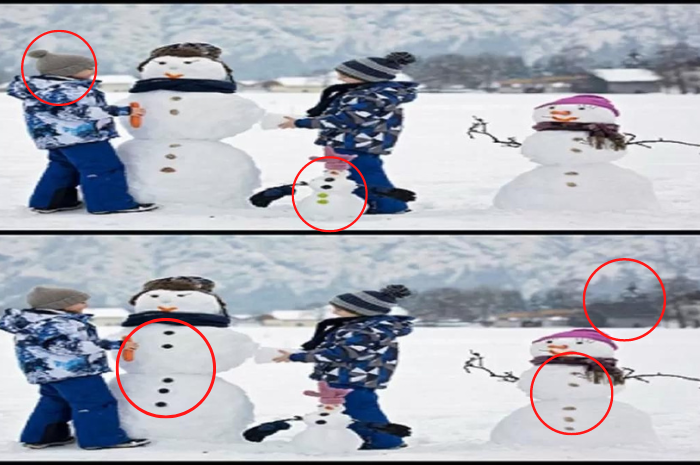 Ternyata disini letak 5 perbedaan pada gambar boneka salju ini.*