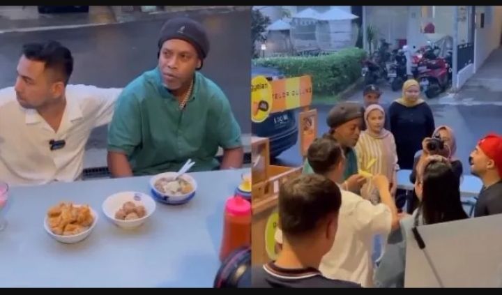Ronaldinho Tampil Melokal Bareng Raffi Ahmad, Terciduk Makan Bakso dan Telur Gulung