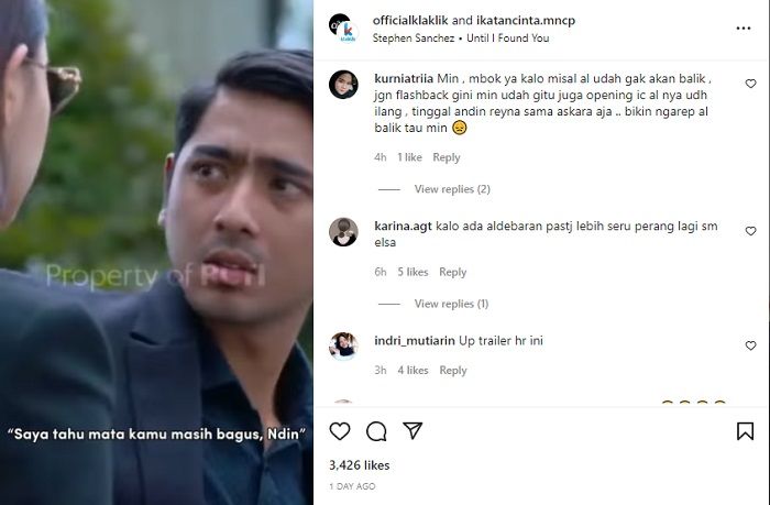 Baru-baru ini akun Instagram Ikatan Cinta mengunggah kemesraan Andin dan Aldebaran, komentar penggemar beragam.