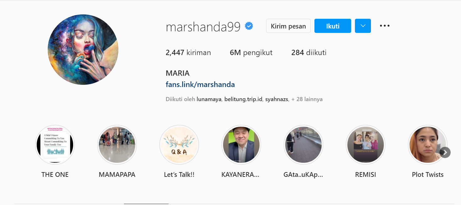 Profil Instagram Marshanda