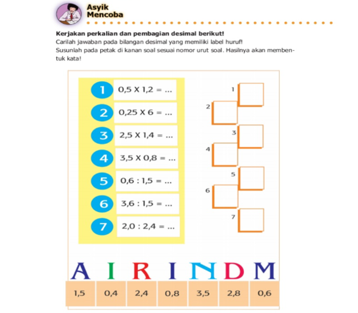 Kunci Jawaban Matematika Kelas 5 SD MI Halaman 40: Carilah Jawaban pada Peta Bilangan Desimal yang Memiliki Label Huruf!