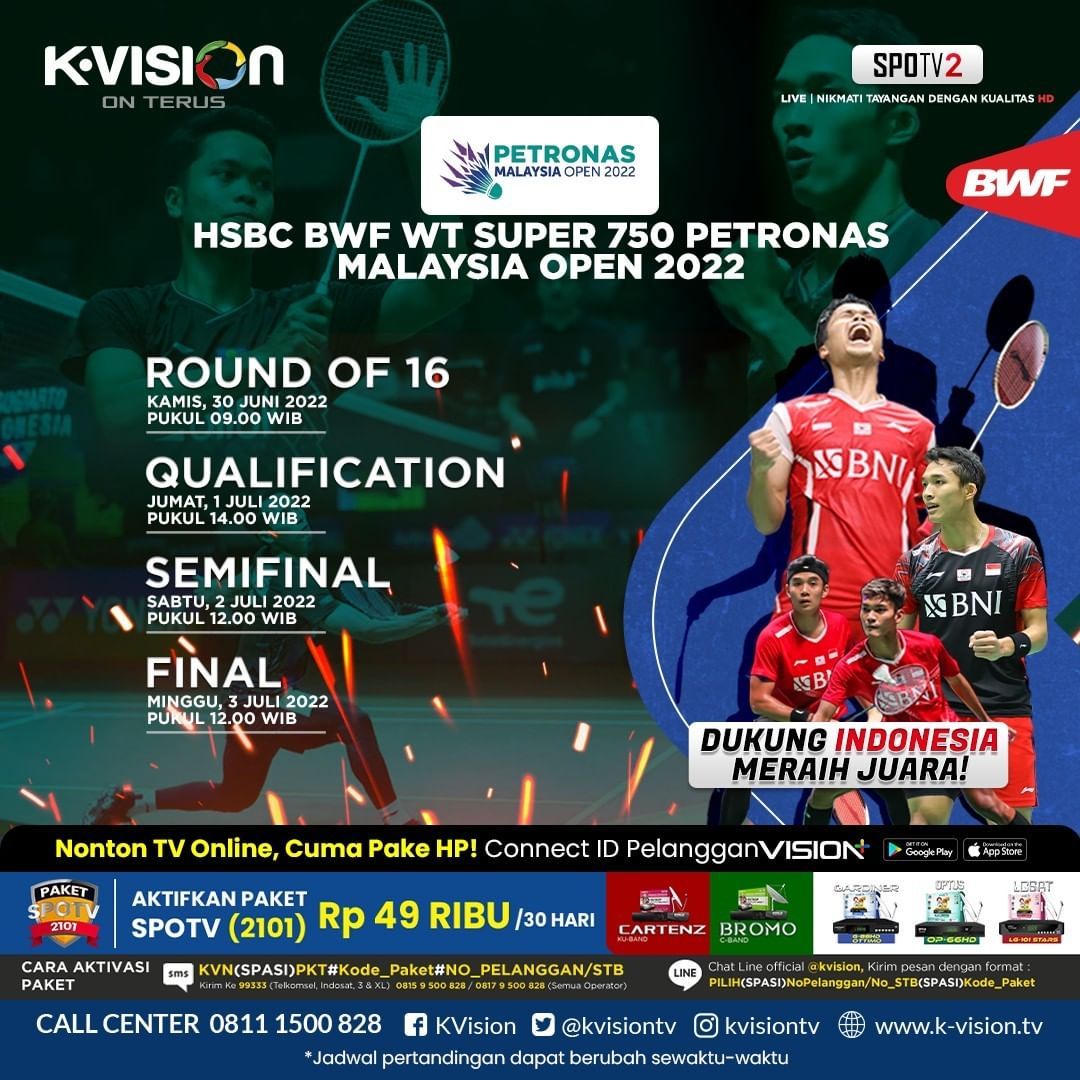 Link Live Streaming Badminton Petronas Malaysia Open 2022 Babak Semifinal di iNews Hari ini Sabtu 2 Juli 2022