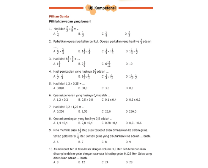 Kunci Jawaban Matematika Kelas 5 SD MI Halaman 43: Uji Kompetensi Pilihan Ganda