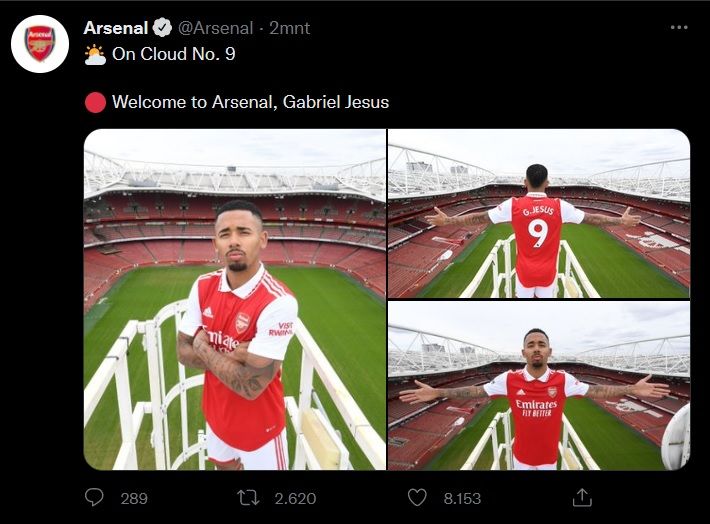 Gabriel Jesus akan mengenakan nomor punggung 9 di Arsenal